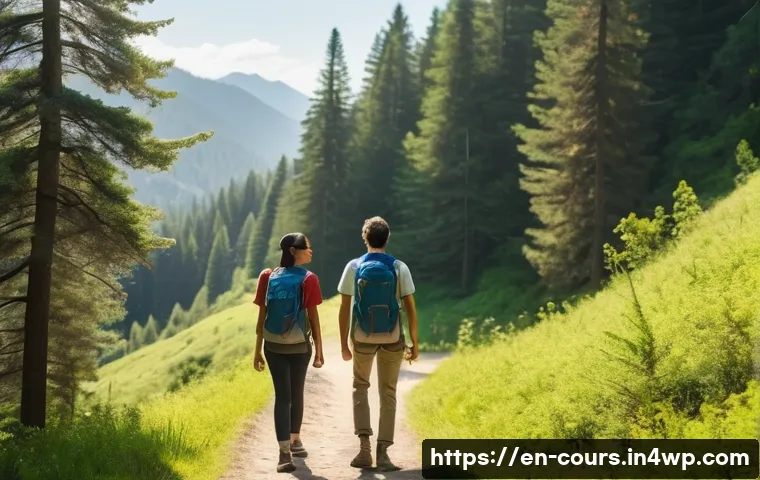 야외 체험을 통한 사회적 기술 개발 - **Prompt:** A diverse group of young adults, aged late teens to early twenties, are on a scenic hiki...