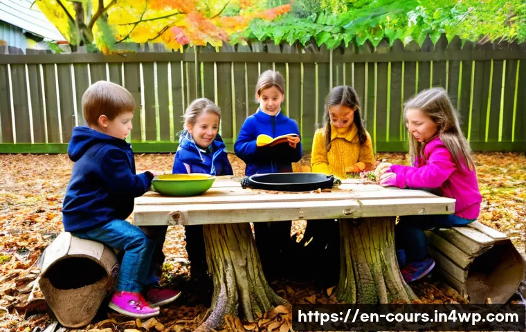 야외 학습 환경 조성 방법 - **Prompt:** A vibrant outdoor learning sanctuary bathed in warm, soft sunlight. Focus on elementary ...